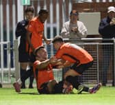 Peterborough Sports celebrate a Michael Richens goal. Photo Darren Wiles