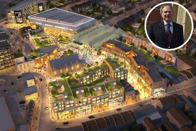 This image shows how a developed North Westgate might appear. Inset, developer Peter Breach, chairman of Hawksworth Securities.