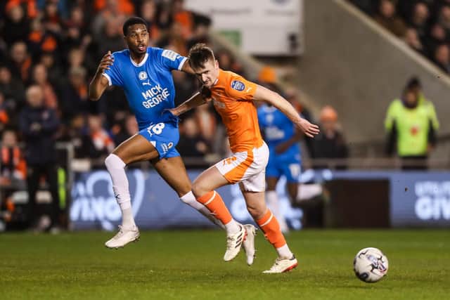 Malik Mothersille in action for Posh at Blackpool. Photo Joe Dent/theposh.com.