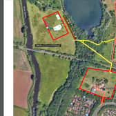 The planned site area. The two completed boxes show Horse Meadow and Lynch Farm. The other is an overflow car park.