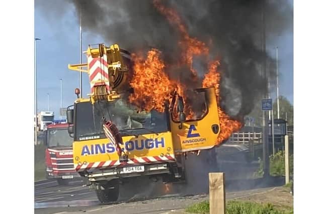 The crane on fire. Pic: Angela Brunning