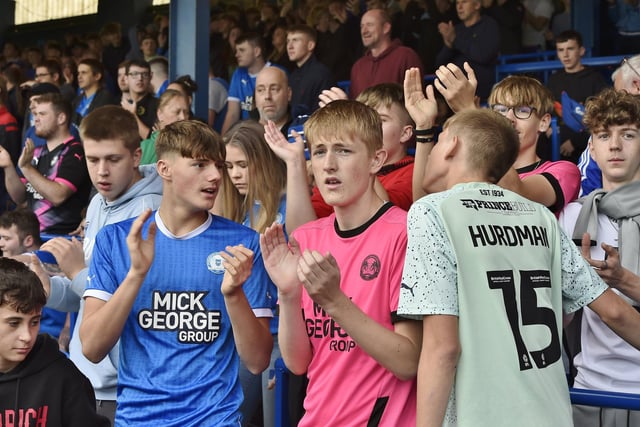Peterborough United fans enjoy the 1-0 win over Cambridge United.