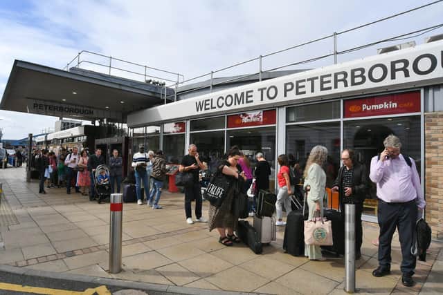 Chaos at Peterborough Rail Station as trans are cancelled. Buses are arriving for passengers