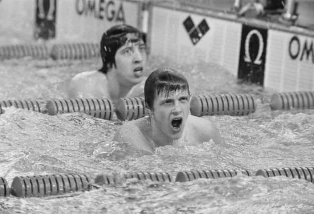 Brian Brinkley (nearest to the camera) represented Great Britain in the Olympic Games, FINA world championships and European championships, and England in the Commonwealth Games, during the 1970s. He won bronze in the 4 x 200m freestyle at the Montreal Olympics in 1976.