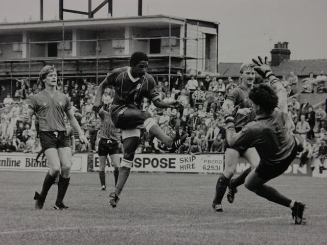 The biggest Posh win over their neighbours came in a late-season Division Four game under the lights. Errington Kelly (pictured) and Alan Waddle scored twice with Jimmy Holmes (penalty) and local lad Paddy Rayment also netting.
