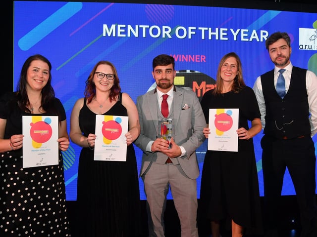 Mentor of the Year - sponsor Daniel Hall with winner Darius Warren with finalists Emma Parkins, Lisa Barry and Sharon Dickinson