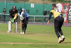 A wicket for Bashrat Hussain of Peterborough Town against Geddington. Photo Andy Dann