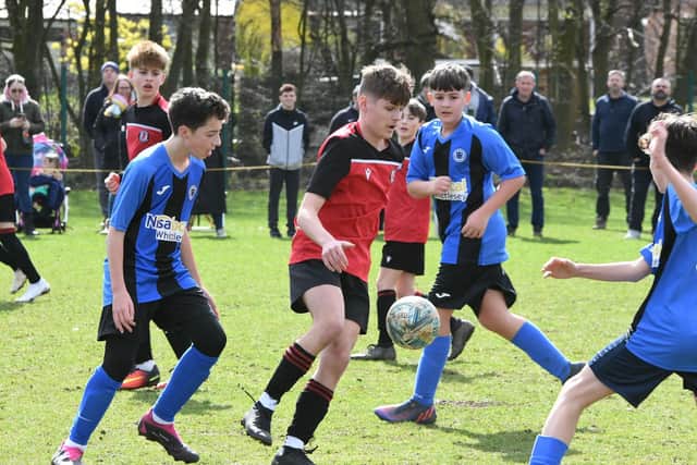 Action from Orton Rangers U14s v Whittlesey (blue) at Stonald Road. Photo: David Lowndes.
