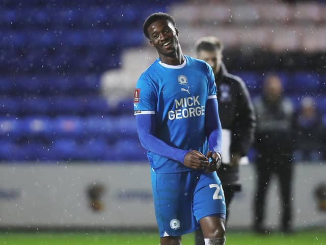 Emmanuel Fernandez of Peterborough United is all smiles after his late goal earned an FA Cup replay. Photo: Joe Dent/theposh.com.