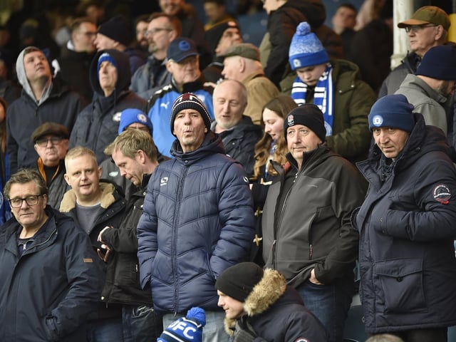 Peterborough United fans watch their side struggle to a 2-2 draw at home to Salford.