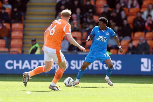 Kyrell Lisbie in action for Peterborough United against Barnsley. Photo: Joe Dent.