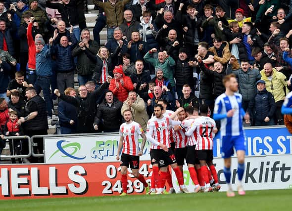 Sunderland players after scoring against Wigan. Picture by FRANK REID