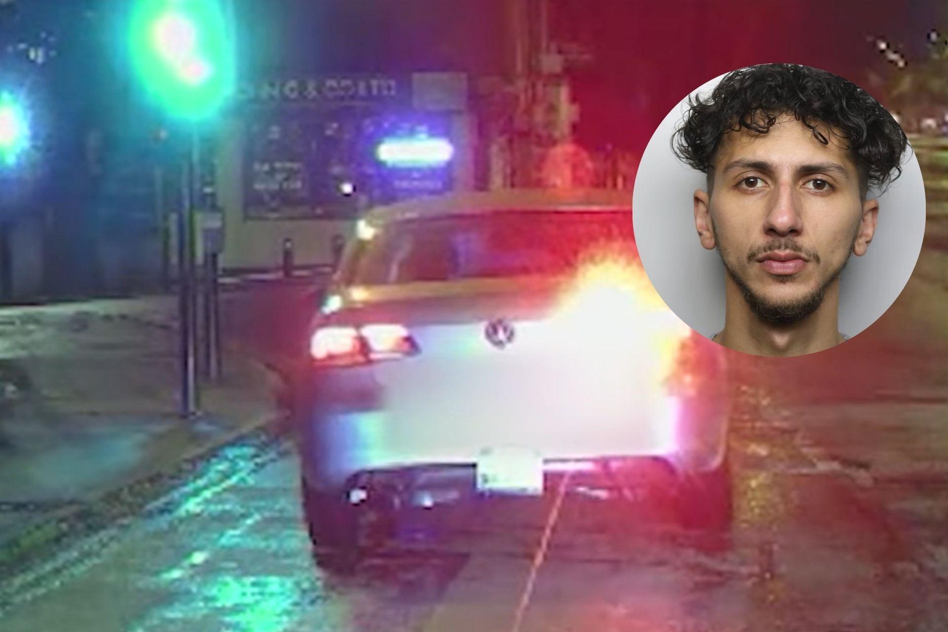 Moment knifepoint thug carjacks taxi and leads police on 100mph chase before hiding in casino