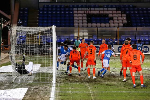 An own goal delivered victory for Posh v Pompey at London Road in March, 2021. Photo Joe Dent/theposh.com.