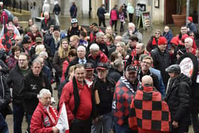 Fans of Peterborough Panthers during the recent rally on Cathedral Square.