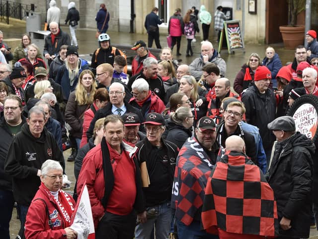 Fans of Peterborough Panthers during the recent rally on Cathedral Square.