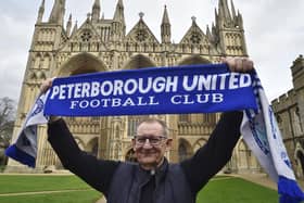 Dean of Peterborough Cathedral Very Revd Christopher Dalliston supporting the Posh ahead of the cup final