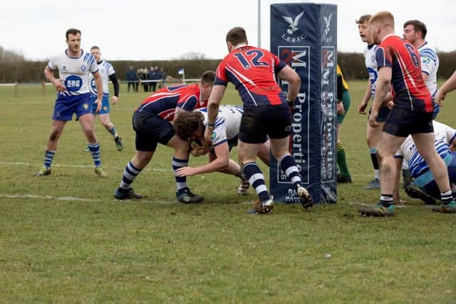 Nathan Wilson scores a try for Peterborough Lions at Leighton Buzzard