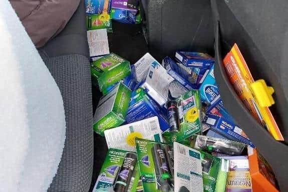 Some of the suspected stolen items found in the car