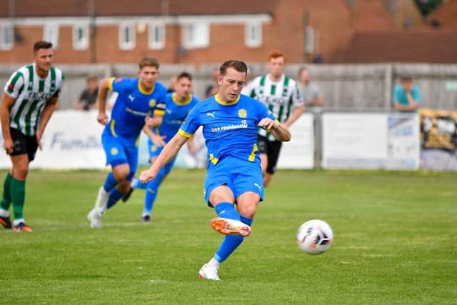 Dan Lawlor's penalty secured all three points for Peterborough Sports against Bradford Park Avenue. Photo: James Richardson.