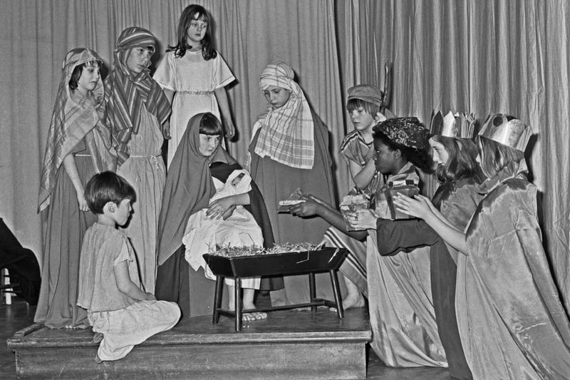 The pupils of Peterborough Junior School perform a school nativity play on 21st December 1972.