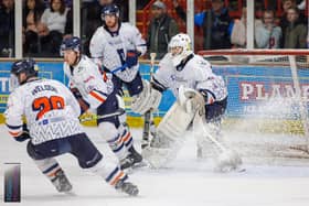 Phantoms netminder Jordan Marr pulled off a crucial late save against Swindon Wildcats. Photo: Darrill Stoddart.