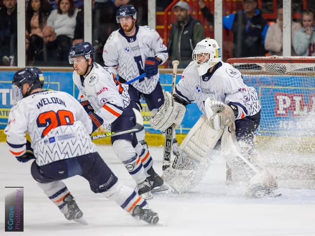 Phantoms netminder Jordan Marr pulled off a crucial late save against Swindon Wildcats. Photo: Darrill Stoddart.