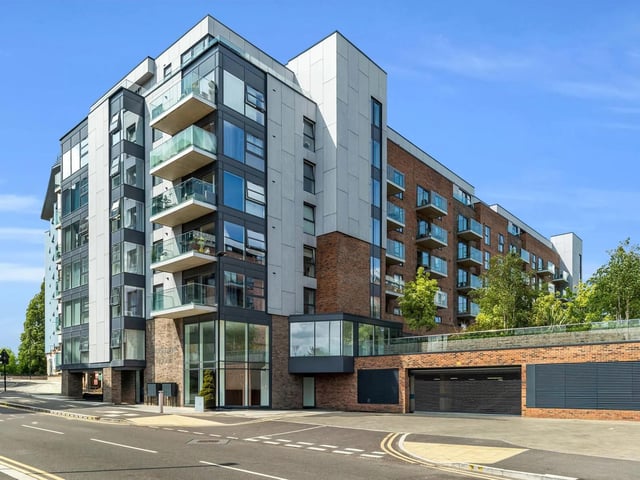 A view of the front of the apartment block