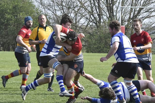 George Offer (with ball) scored a hat-trick of tries for Borough v Towcestrians.