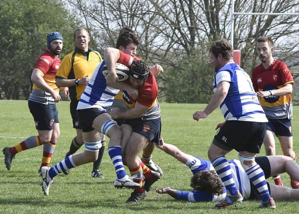 George Offer (with ball) scored a hat-trick of tries for Borough v Towcestrians.