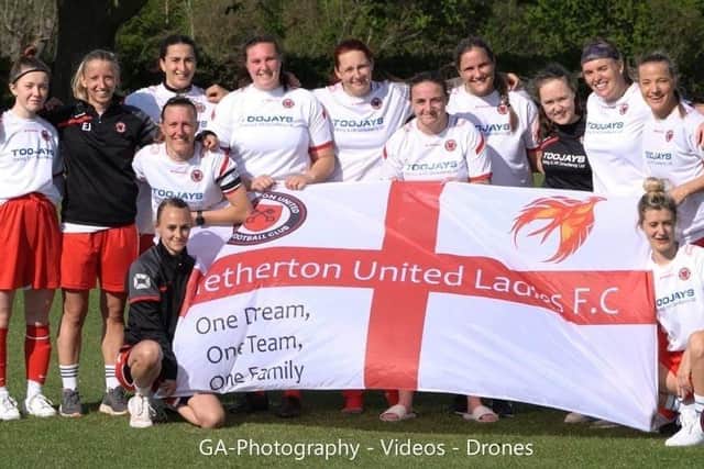 Netherton United celebrate their Cambs Womens Division One title success. Photo: Graham Arnold/GA Photography
