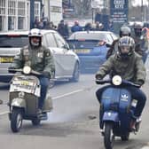 The procession of scooter enthusiasts made quite a sight as they left the Cross Keys at Oundle Road.