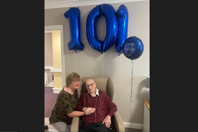 Ron celebrating his 101st birthday with his daughter Angela.