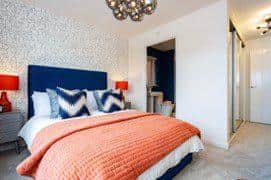 •	The main bedroom inside the show home, which has been designed specifically with first-time buyers