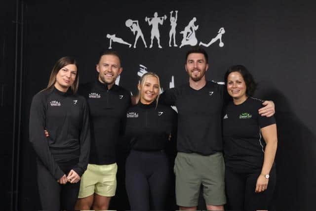 The Workout Hub Team. From left to right: Head of Fulfilment Alise Dupane and coaches Liam Richardson, Ellie Smith, Josh Eyre and Nydia Prosper.