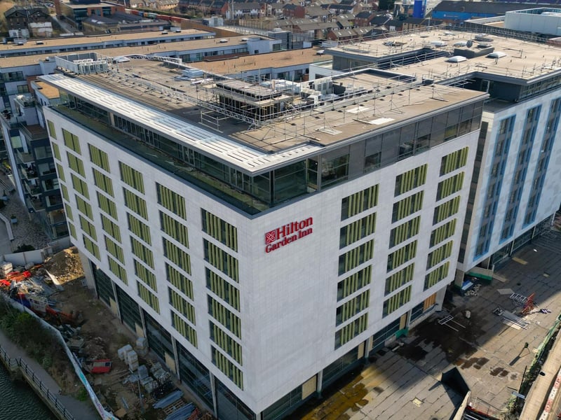 The unfinished Hilton Garden Inn at Fletton Quays, Peterborough