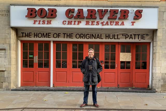 Russell Boyce outside Bob Carver's Fish and Chip Restaurant