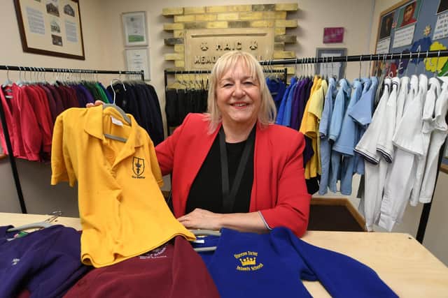 Sue Watsham at City College Peterborough's new school uniform hub.