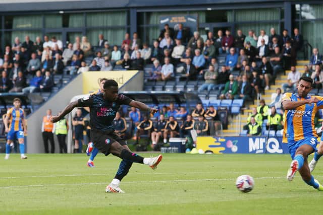 Kwame Poku scores for Posh at Shrewsbury. Photo Joe Dent/theposh.com