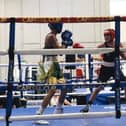 Jacob Hussain (red helmet) in action at the Capital Box Cup.