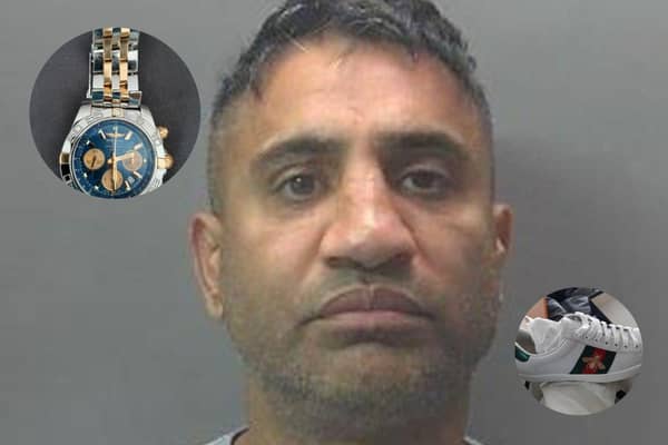 Jaspreet Virdee and some of the items found by police