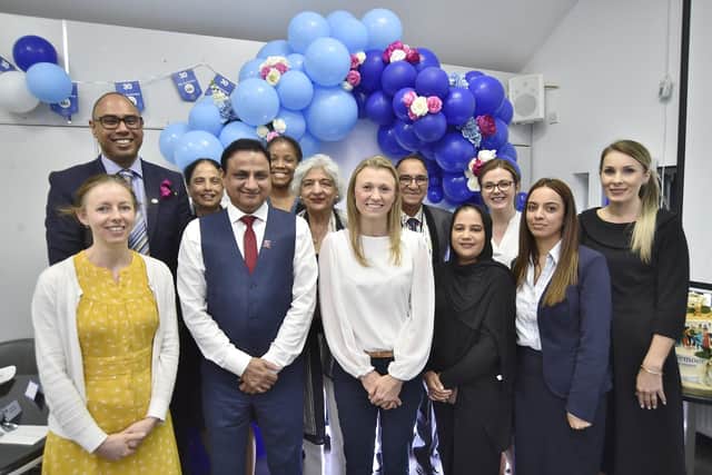 Doctor Neil Modha and staff celebrating the 30th birthday of the Thistlemoor Medical Centre.