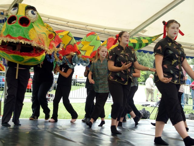 Youngsters from Hucknall Interchange Youth Group performing a Chinese Dragon Dance.