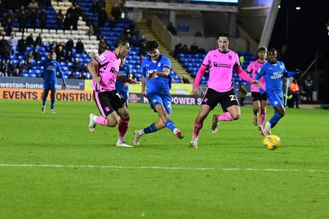 Matt Garbett in action for Posh against Cobblers. Photo David Lowndes.