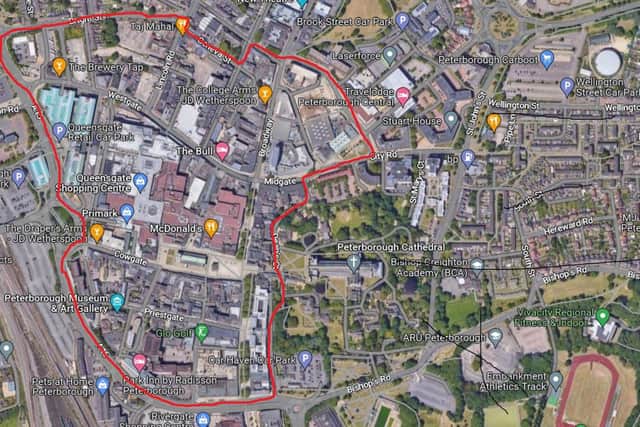 The teenagers have been banned from the exclusion zone marked in red, according to Cambridgeshire Police.