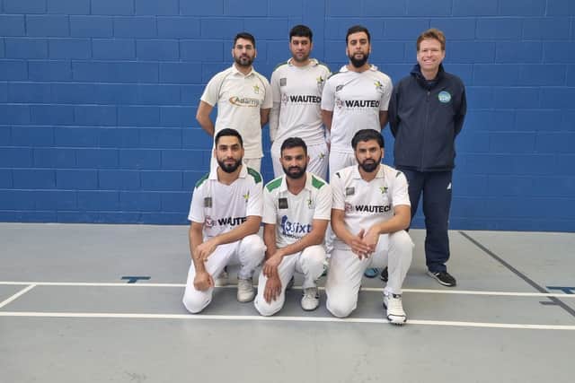 The AK 11 team at Uppingham School. Back row, left to right, Mohammed Nadeem Zahid (Captain), Muhammad Rizwan, Hassan Ameir and Jonathan Bigham (Scorer and Hunts League Organiser from Cricket East). Front Sufyan Mazher, Sudheer Jafeer and Abrar Ahmed.