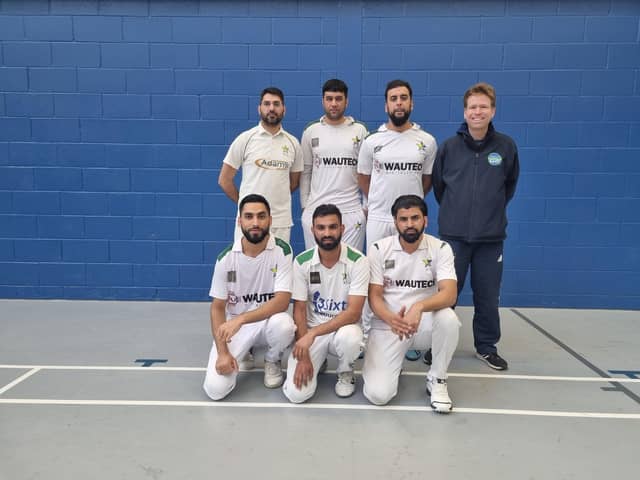 The AK 11 team at Uppingham School. Back row, left to right, Mohammed Nadeem Zahid (Captain), Muhammad Rizwan, Hassan Ameir and Jonathan Bigham (Scorer and Hunts League Organiser from Cricket East). Front Sufyan Mazher, Sudheer Jafeer and Abrar Ahmed.