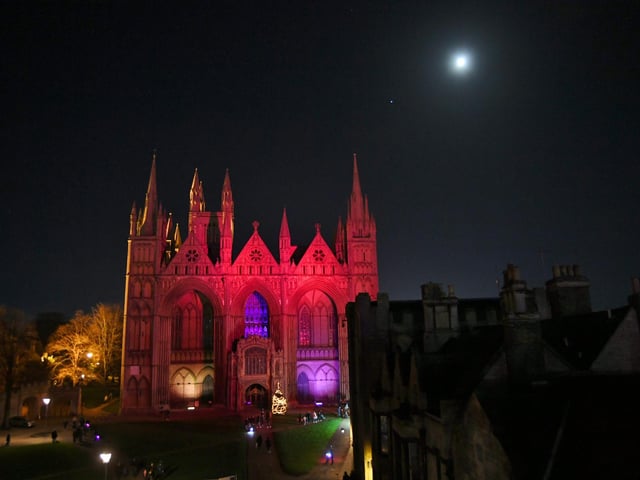 Switching on of the Christmas lights 2023 at Peterborough Cathedral Square.
