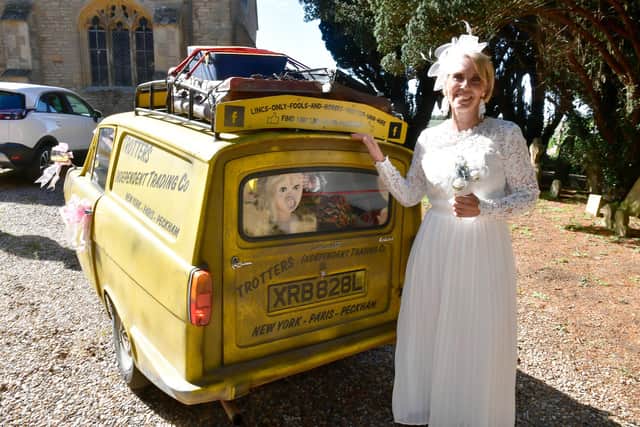 Bride, Sylvia Attwell, arriving at St Gilbert of Sempringham Church in Brothertoft (image: David Dawson).