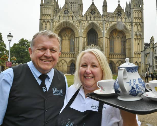 Graham and Tracy Cleaver, owners of the Beckets tea room at Peterborough Cathedral.
